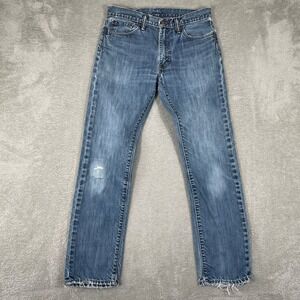 Levis 513 Jeans Mens 32x32 Blue Slim Straight Distressed Faded Denim Vintage